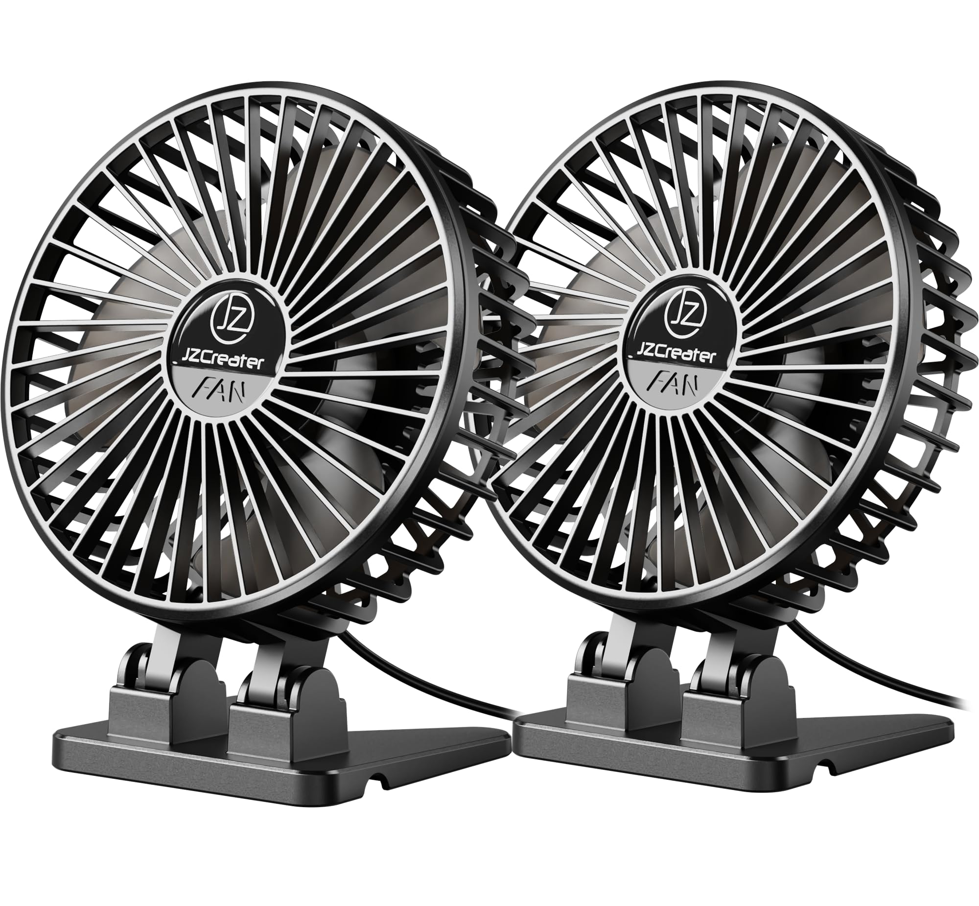 JZCreater USB Desk Fan, Mini Portable, 3 Speeds - Quiet Personal Cooling Fan for Home Desktop Office Travel Bedroom, Deep Black (2Pack)