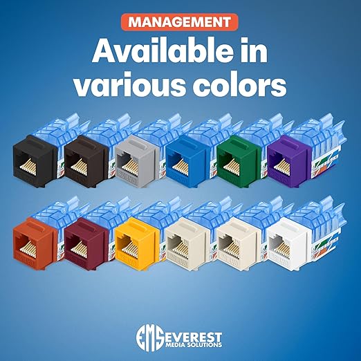 Everest 45° Angled RJ45 Cat5e Keystone Jacks 50-Pack in Purple - Slim Profile Female RJ45 Connectors - Cat 5e Keystone Jack - Compatible with 45° Angled Speed Termination Tool - 45Term (B0BL3GS7ZY)