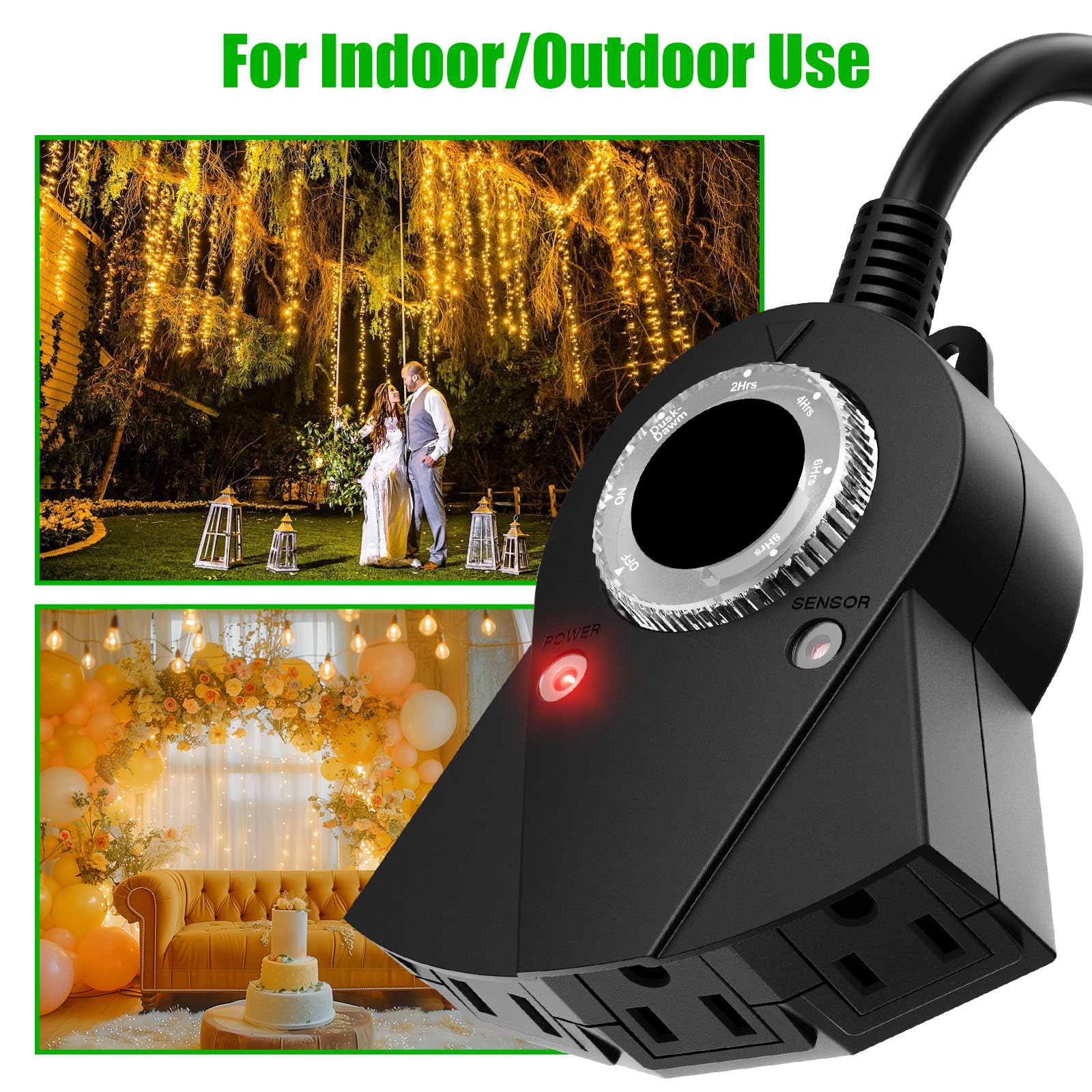 Outdoor Light Sensor Timer, 24 Hours Heavy Duty Waterproof Outlet Timer with 2, 4, 6 or 8 Hours Countdown Mode, 3 Grounded Electrical Outlet for Home Backyard Garden (2 Pack)
