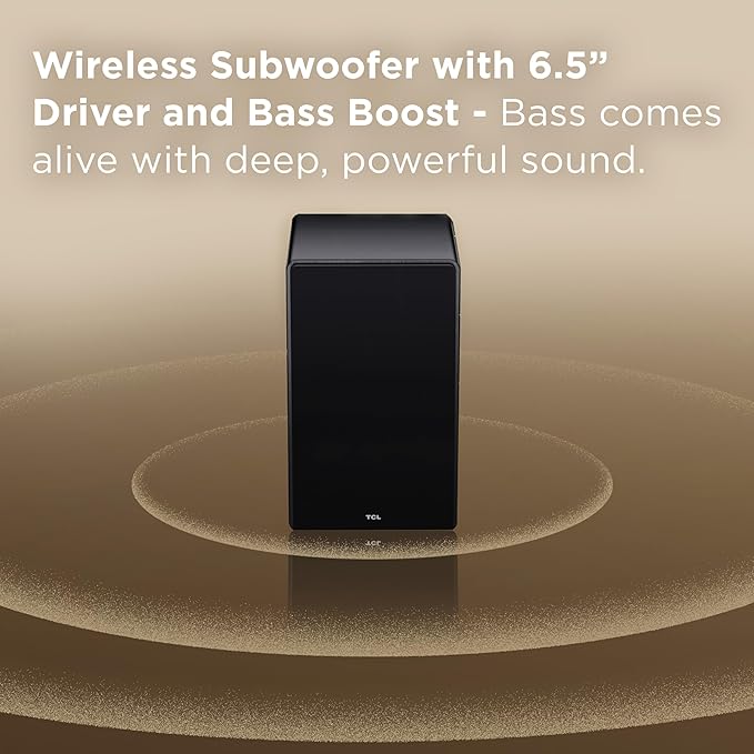 TCL Q65H Q Class 5.1 Channel Sound Bar with Dolby Atmos, DTS:X, Ray Danz Technology, Wireless Subwoofer, Wireless Surround Speakers, and Bluetooth Music Streaming