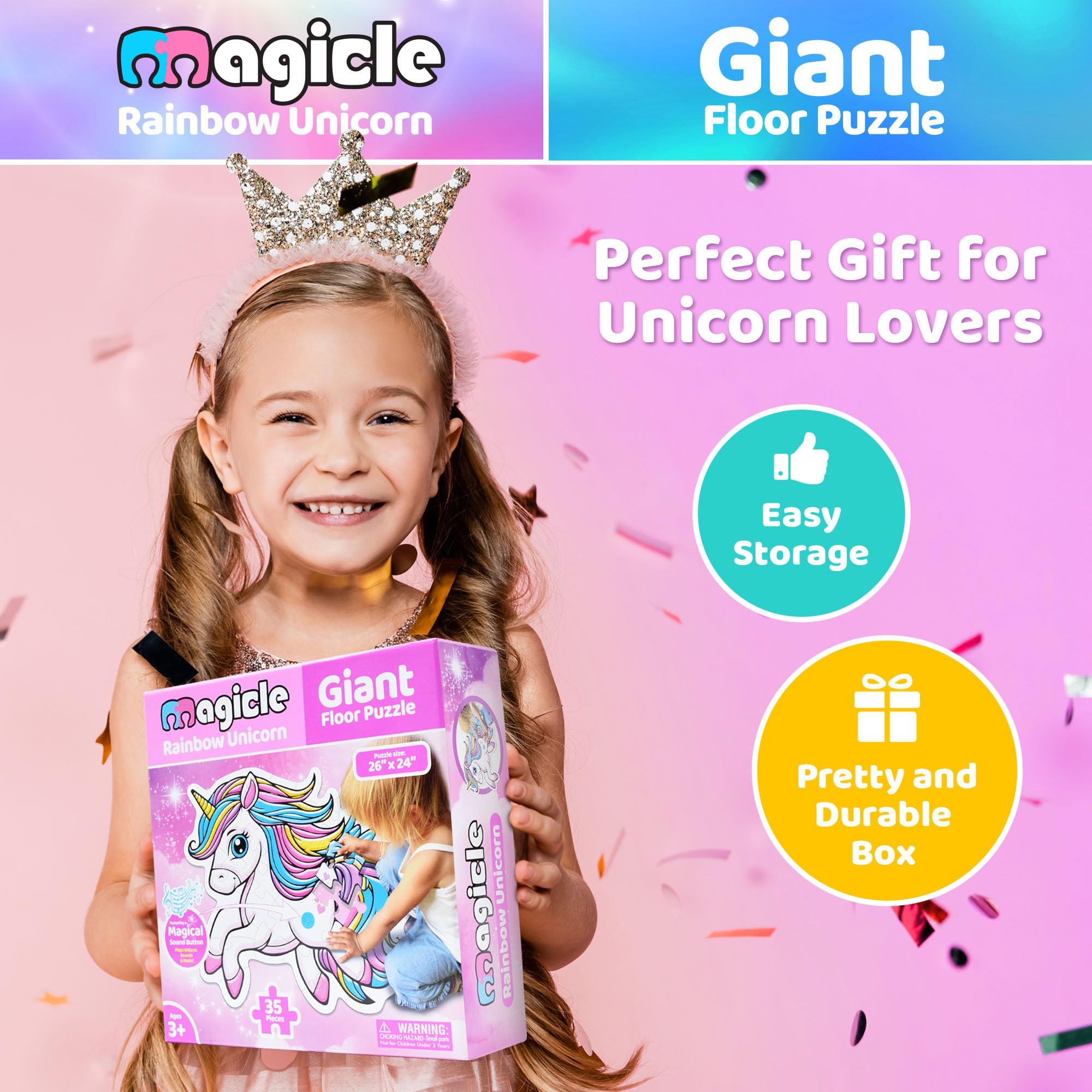 Music & Sound Unicorn Floor Puzzles for Kids Ages 4-6, Large 35 Piece Extra Thick Puzzles, Unicorn Toys for Girls Age 4-6, Toddlers Puzzles Ages 3-5, Gifts for 3 4 5 6 7 8 Year Old Girls
