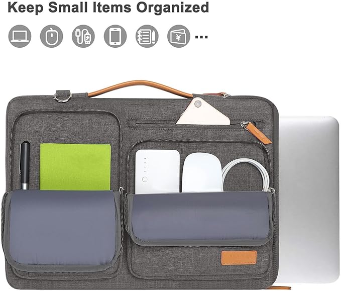 MOSISO 360 Protective Laptop Shoulder Bag,15 inch Computer Bag Compatible with MacBook Air M4 M3 M2/Pro A1990 A1707, Dell XPS Plus,Side Open Messenger Bag with 4 Zipper Pockets&Handle, Taupe Gray