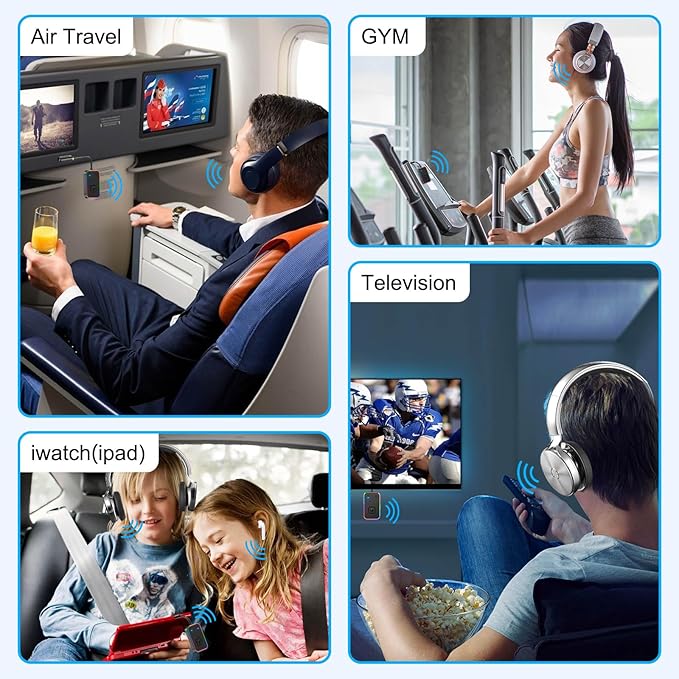 2025 Beeitzie Ultra Airplane Bluetooth 5.4 Transmitter for All Headphones, aptX LL, Supports 2 Headphones/AirPods, Wireless Audio Adapter for in-Flight, TV, Gym, Tablets，Metal Frame