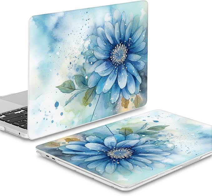 Mektron for MacBook Pro 13-inch Case 2022 2021 2020 Release A2338 M2 M1 A2289 A2251, Printed Plastic Hard Shell Cover for MacBook Pro 13.3-inch Touch Bar Fits Touch ID, Watercolor Blue Flower