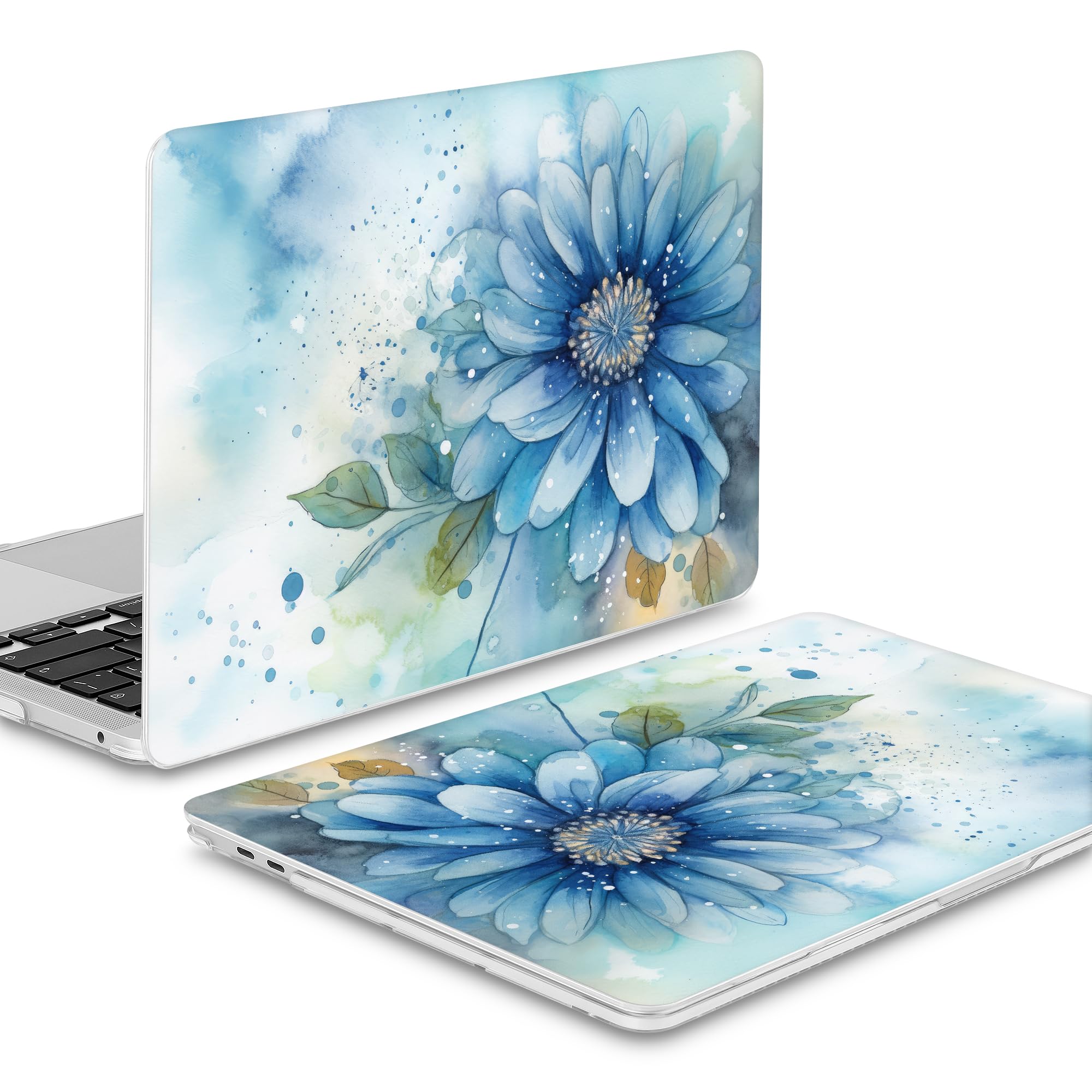 Mektron for MacBook Pro 13-inch Case 2022 2021 2020 Release A2338 M2 M1 A2289 A2251, Printed Plastic Hard Shell Cover for MacBook Pro 13.3-inch Touch Bar Fits Touch ID, Watercolor Blue Flower