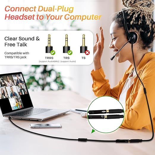 1/8inch Aux Headphone Splitter 2 Way Cable 3FT, 3.5mm 1 Male to 2 Female Mic and Audio Y TRRS Adapter, Compatible with Headset Earphone Switch 2/PS4/PS5 Steam Deck Xbox PC Laptop Phone Tablet Gaming