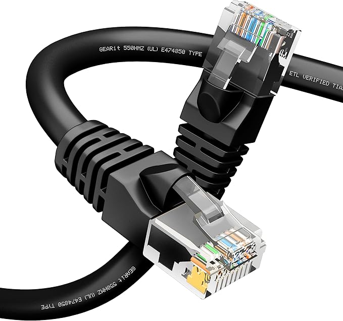 GEARit Cat 6 Ethernet Cable Pack Ð 1-Pack 20 ft Cat6 Ethernet Patch Cables | RJ45 Network Patch Cable, 10 Gbps Snagless Gold-Plated Connectors Ð Ethernet Cable Cat 6 for PC, TV, Router Ð Black