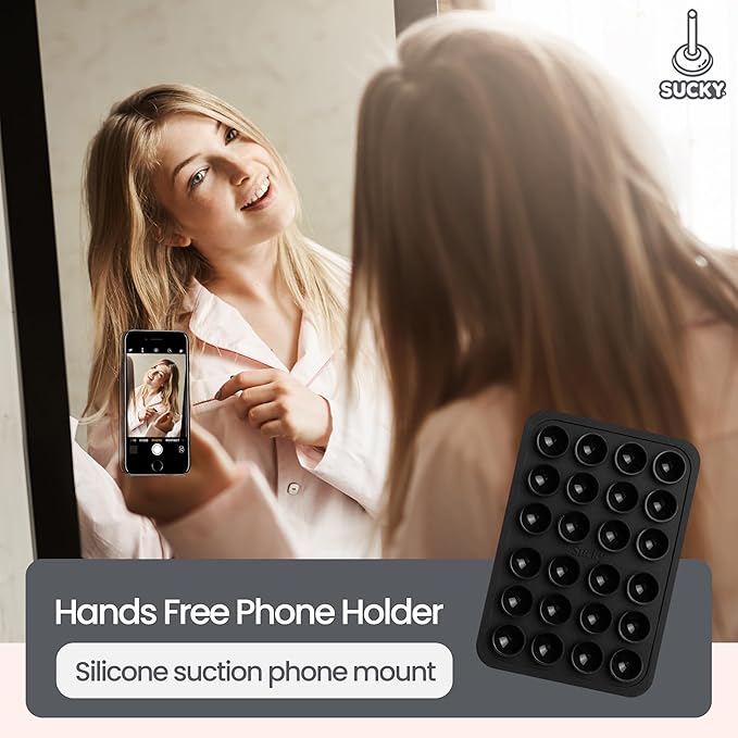 SUCKY Silicone Suction Phone Case Adhesive Mount - Anti-Slip Holder, Hands-Free Fidget Toy, Phone Accessory for iPhone and Android (Deep Black, Single Sided)