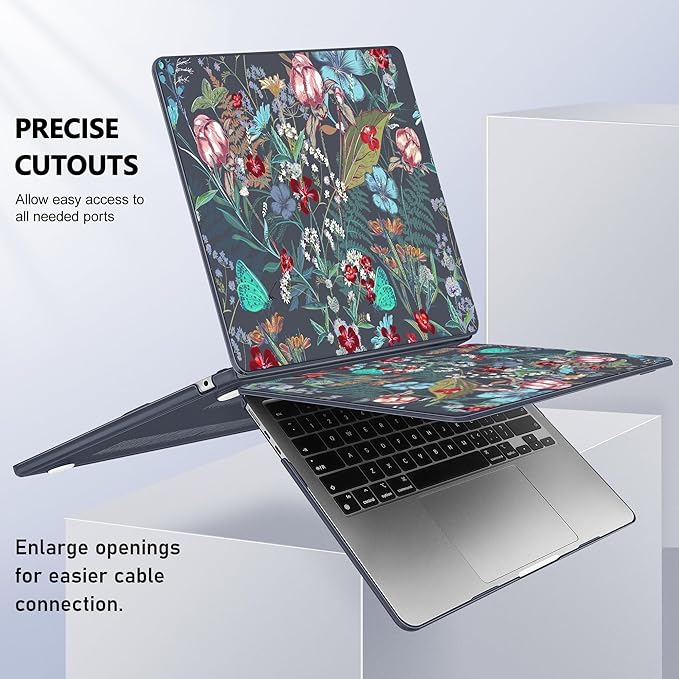 Case for MacBook Air 15 Inch 2025 2024 2023 Release M4 A3241 M3 A3114 M2 A2941, Hard Shell with Screen Protector & Keyboard Cover, Compatible with Touch ID, Flowers & Herbs