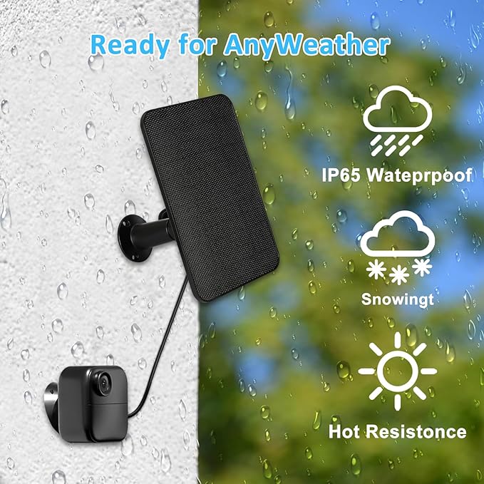 6W Solar Panel Charger for Blink Outdoor/Outdoor(3rd Gen)/XT XT2 Camera Solar Panel with 13.1ft Waterproof Charging Cable, Waterproof Rubber Plug, 360°Adjustable (for Blink 3-1PC)