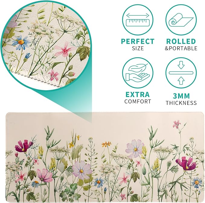Flower Gaming Mouse Pad Large Mouse Pad for Keyboard and Mousepad Desk Mat with 3mm Non-Slip Base and Stitched Edge for Gaming and Office Computer Mat Protector Mat 31.5x11.8 Inch