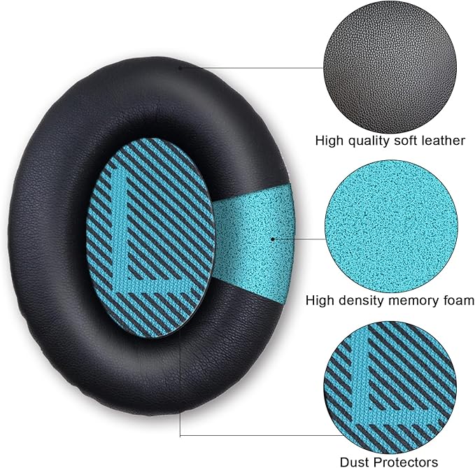 Ear Pads for Bose Quiet Comfort 35 Soft Protein Leather Replacement Earpads Ear Cushions Ear Pad for Bose QC 45/35 / 25/15 QC2 / Ae2 / Ae2i / Ae2W / Sound Link/Sound True (QC25-Black&Blue)