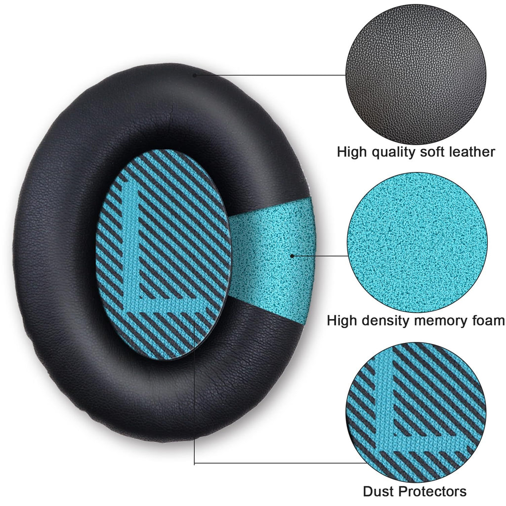 Ear Pads for Bose Quiet Comfort 35 Soft Protein Leather Replacement Earpads Ear Cushions Ear Pad for Bose QC 45/35 / 25/15 QC2 / Ae2 / Ae2i / Ae2W / Sound Link/Sound True (QC35-Black&Blue)