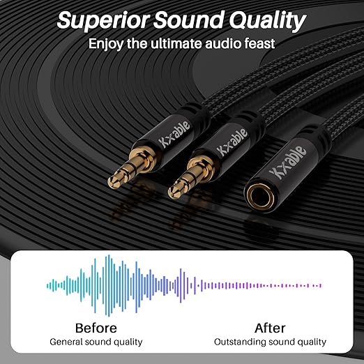 1/8 Inch TRS Stereo Y Splitter Cable 6FT, 3.5mm Female to 2-Male Y-Splitter Stereo Audio Cable, for Cell Phone PC Laptop, Speaker, Headphones, Suitable for Switching or Two Sets of Speakers
