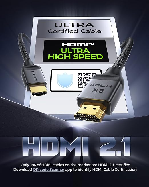 Silkland HDMI eARC/ARC Cable 3.3FT, 8K Certified Ultra High Speed HDMI 2.1 [8K@60Hz, 4K@120Hz] Dolby Atmos Vision, 48Gbps, HDR10, HDCP Compatible for Samsung/Bose/Vizio/SoundBar