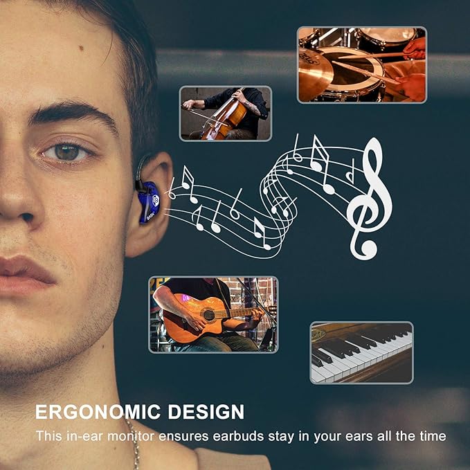 BASN Bsinger PRO in-Ear Monitors Hybrid Dynamic Dual Drivers Two Detachable MMCX Cables Musicians in-Ear Earbuds Headphones (Blue)