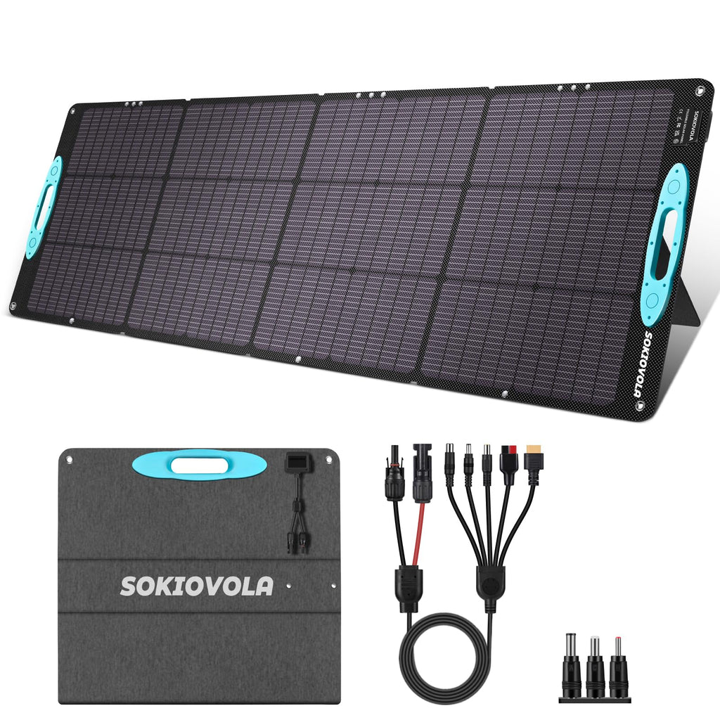 SOKIOVOLA 200W Portable Solar Panels for Power Station, IP68 Waterproof ETFE Foldable Solar Panel Kit 25% High Conversion Efficiency Solar Panel for Camping Outdoor RV Blackout
