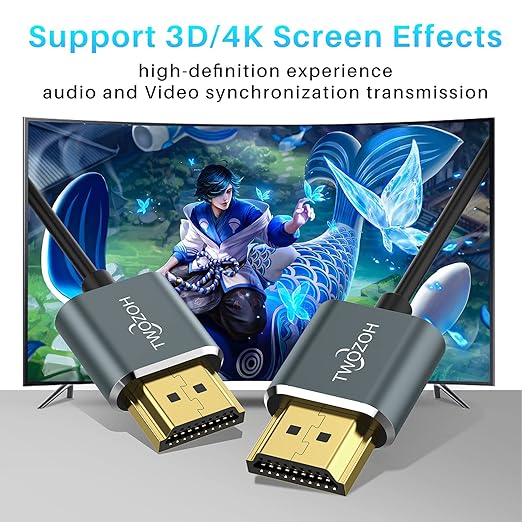 Twozoh Slim 4K HDMI Cable 1.6FT 5 Pack, Ultra Thin & Flexible Skinny HDMI to HDMI 2.0 Cord Support 4K/60HZ 18gbps Laptop, Monitor, PS5, PS4, Xbox One, Fire TV