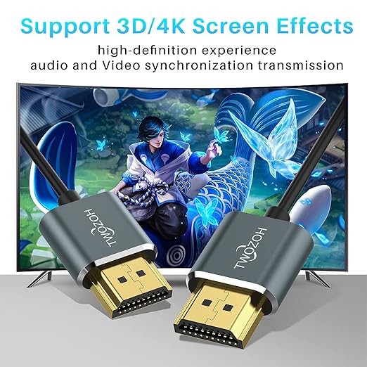 Twozoh Ultra-Thin HDMI to HDMI Cable 3.3FT, Hyper Slim HDMI 2.0 Cable, Extreme Flexible HDMI Cord Support 3D/4K@60Hz, 2160P, 1080P