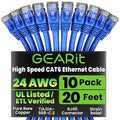 GearIT Cat 6 Ethernet Cable Pack - 10-Pack 20 ft Cat6 Ethernet Patch Cables | RJ45 Network Patch Cable, 10 Gbps Snagless Gold-Plated Connectors - Ethernet Cable Cat 6 for PC, TV, Router - Blue