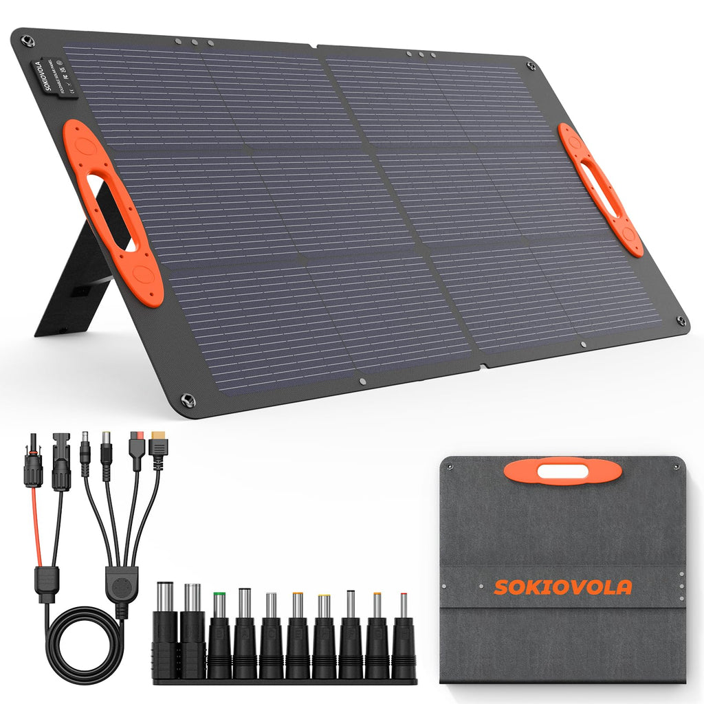SOKIOVOLA N-Type 16BB 100W Portable Solar Panel 18V ETFE Portable Foldable Solar Charger NextGen 25% High Conversion Folding Solar Panel for Camping Outdoor RV