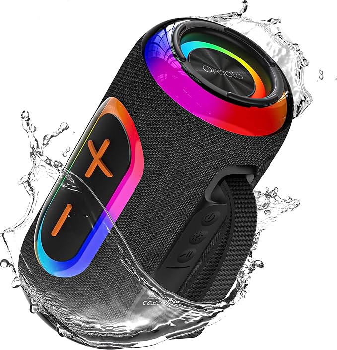 Oraolo Portable Bluetooth Speaker with 24W Loud Stereo Sound, Colorful RGB Lights, TWS Pairing, Bluetooth 5.4, 15H Playtime, Support AUX/TF Card, Wireless Speaker for Outdoor Party Home