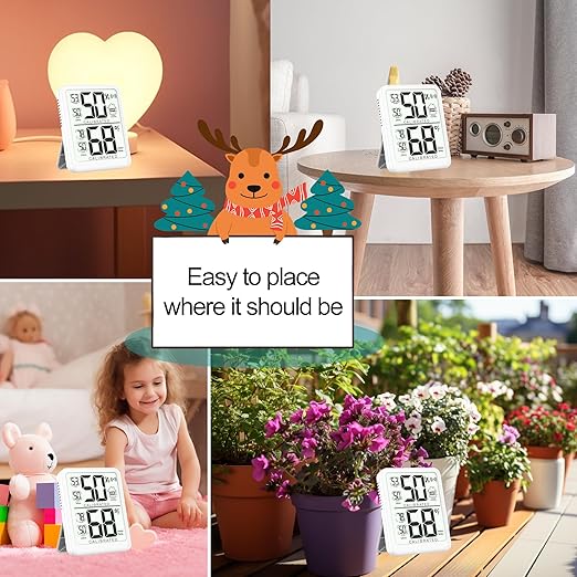 Antonki 2-Pack Room Thermometer, Digital Small Hygrometer Indoor Thermometer Humidity Gauge, Temperature Humidity Meter with Max/Min Record Monitor Sensor for Home, Plants - Battery Included