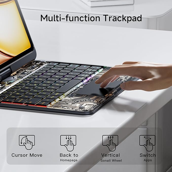 Keyboard Case for 12.9 inch iPad Pro 6/5/4/3rd Gen & 13 inch iPad Air (2025 M3, 2024 M2) Wireless Keyboard with Trackpad 7 Color Backlit, Transparent Protective Cover with Pencil Holder (Black)