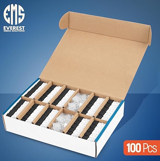 Everest 90° Angled RJ45 Cat6 Keystone Jacks 100-Pack in Black - Slim Profile Female RJ45 Connectors - Cat 6 Keystone Jack - Compatible with 90° Angled Speed Termination Tool - easyJACK (B094WB91H3)
