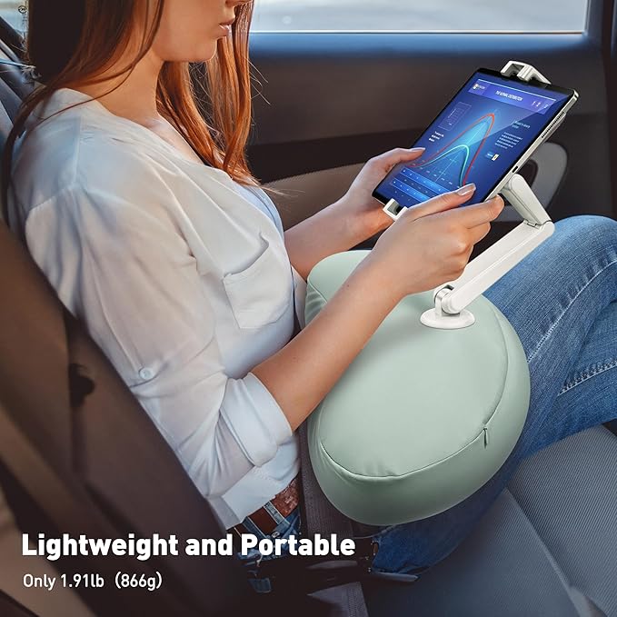 AboveTEK Tablet Pillow Stand for Bed, Hands-Free 360° Adjustable iPad Pillow Holder for Lap Reading w/Soft Bean Bag, Ideal Gift for Mom, Fits 4.7" to 12.9" Tablet, Phone, Kindle - Cyan