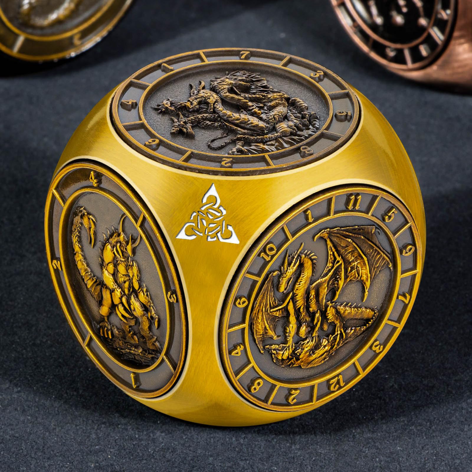 Roycevon 7 in 1 Unique Spinner DND Dice Set D&D, Metal D and D Dice with Gift Box, Dungeons Dragons Role Playing Dice, Gold