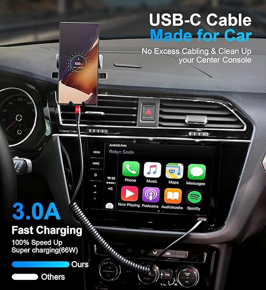 USB to USB C Cable Fast Charging 3ft, 2Pack Coiled USB C Charger Cable for Car, Android Auto USB Type C Charger Cord, USB-C Cable Compatible with iPhone 16/15/Plus/Pro Max/Samsung Galaxy A20 S20 - Red