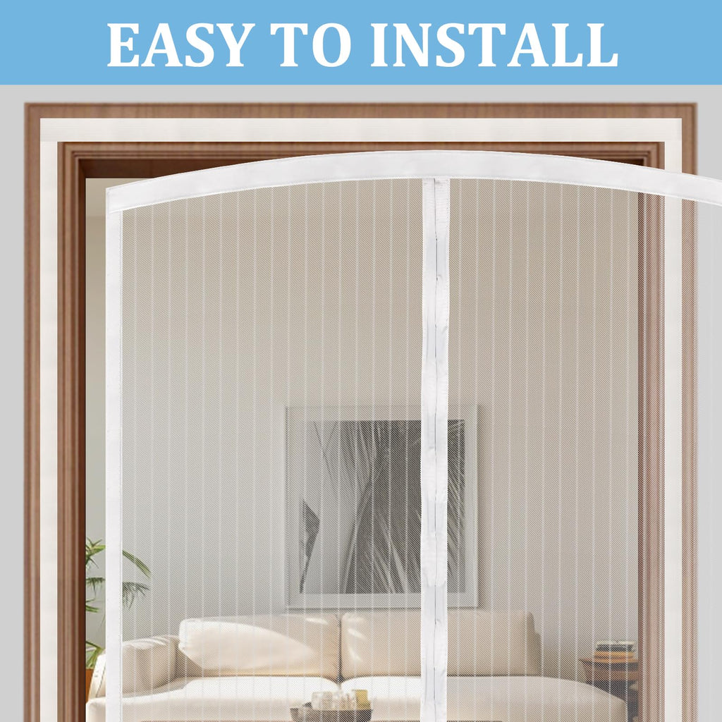 Amzjjle Magnetic Screen Door - Self Sealing, Heavy Duty, Hands Free Mesh Partition Keeps Bugs Out Let Breeze in- Pet and Kid Friendly - Keep Open Feature (White, Fit Door Size 34 x 78 Inch)