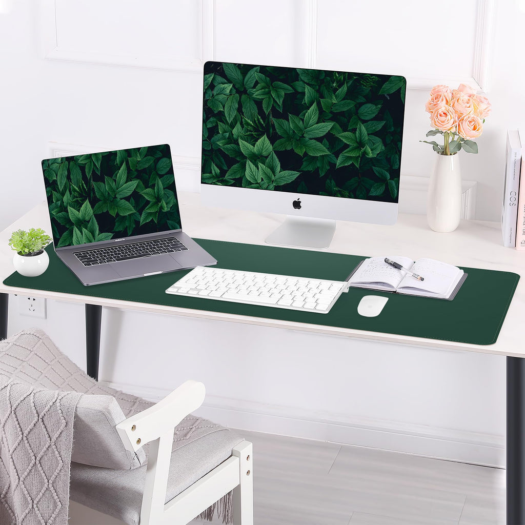 AFIING Leather Desk Pad Protector, Large Desk Mat with Natural Cork & PU Leather, Mouse Pad, Non-Slip, Waterproof Desk Writing Pad for Office and Home (Dark Green)