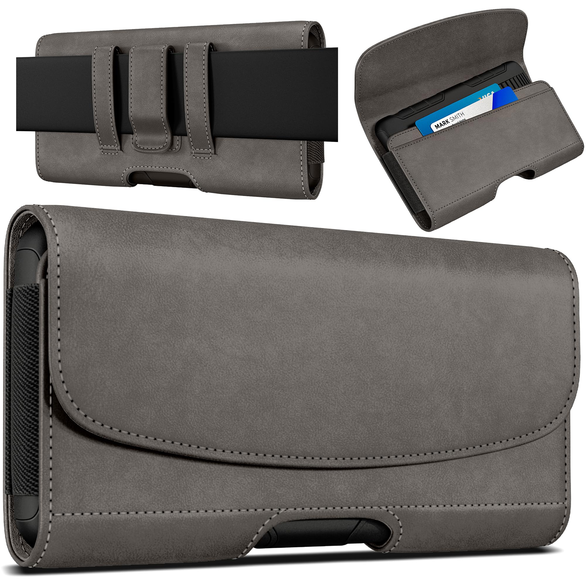 BOMEA Holster for Samsung Galaxy Ultra S25 S24 S23 S22 S21 A73 A54 A53 A35 A34 A33 A32, Google Pixel 8 9 Pro XL, Extra Large Cell Phone Belt Holder Case with Clip, Men's ID Card Pouch, Pewter X-Large