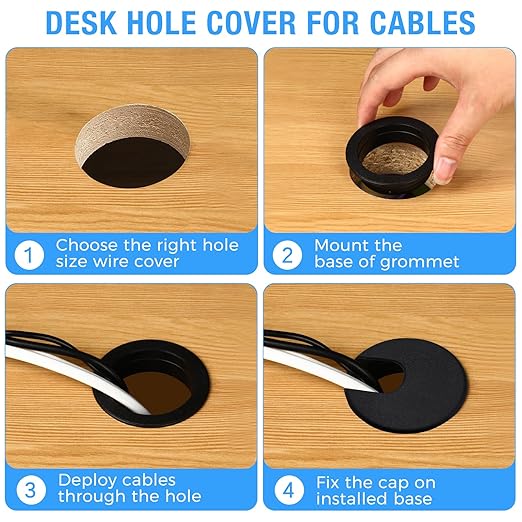 Desk Grommet 2" (50 mm), Desk Cord Hole Cover, Cable Grommet ABS Plastic, Desk Hole Grommet for Office and Home Table Cable, Detachable Cable Cord Organizer (Light Grey 4 Pcs)