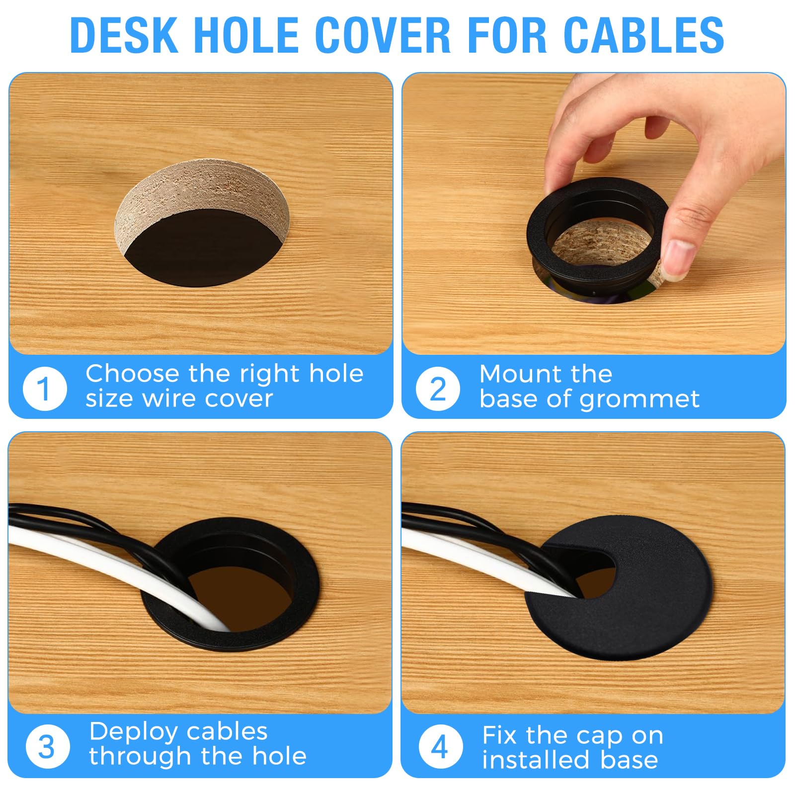 BOPOREAE Desk Grommet 1-3/8" (35 mm), Desk Cord Hole Cover, Cable Grommet ABS Plastic, Desk Hole Grommet for Office and Home Table Cable, Detachable Cable Cord Organizer (Light Grey 8 Pcs)