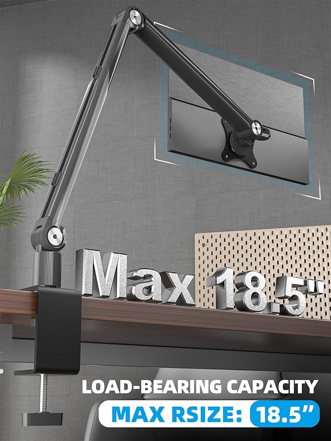 Portable Monitor Arm Magnetic Vesa Mount - 360° Swivel Compatible with 10 10.1 10.5 11 11.6 12 12.5 13.3 13.4 14 15.6 17 17.3 18 18.5 inch Monitor 75x75mm VESA Quick Release FS07D