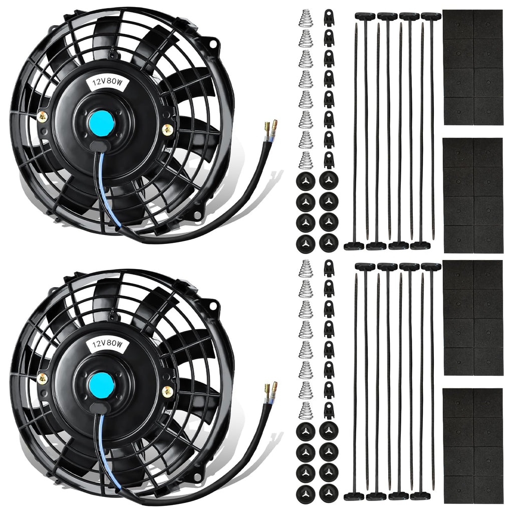 MuHize 2 Pack 7 Inch Slim Radiator Fan 12V 80W 800 CFM Cooling Fan w/Mount