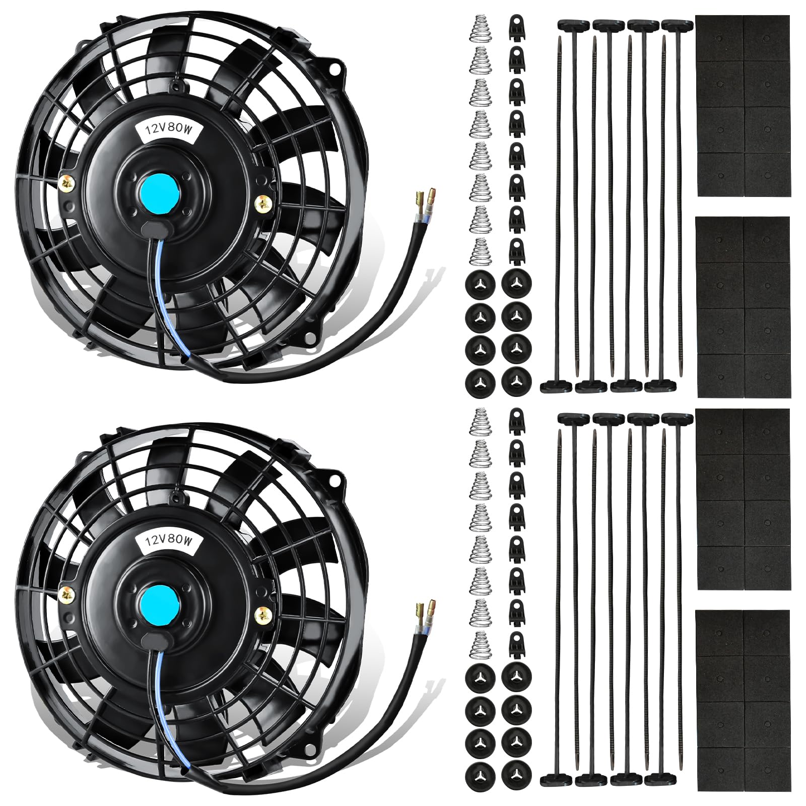 MuHize 2 Pack 7 Inch Slim Radiator Fan 12V 80W 800 CFM Cooling Fan w/Mount