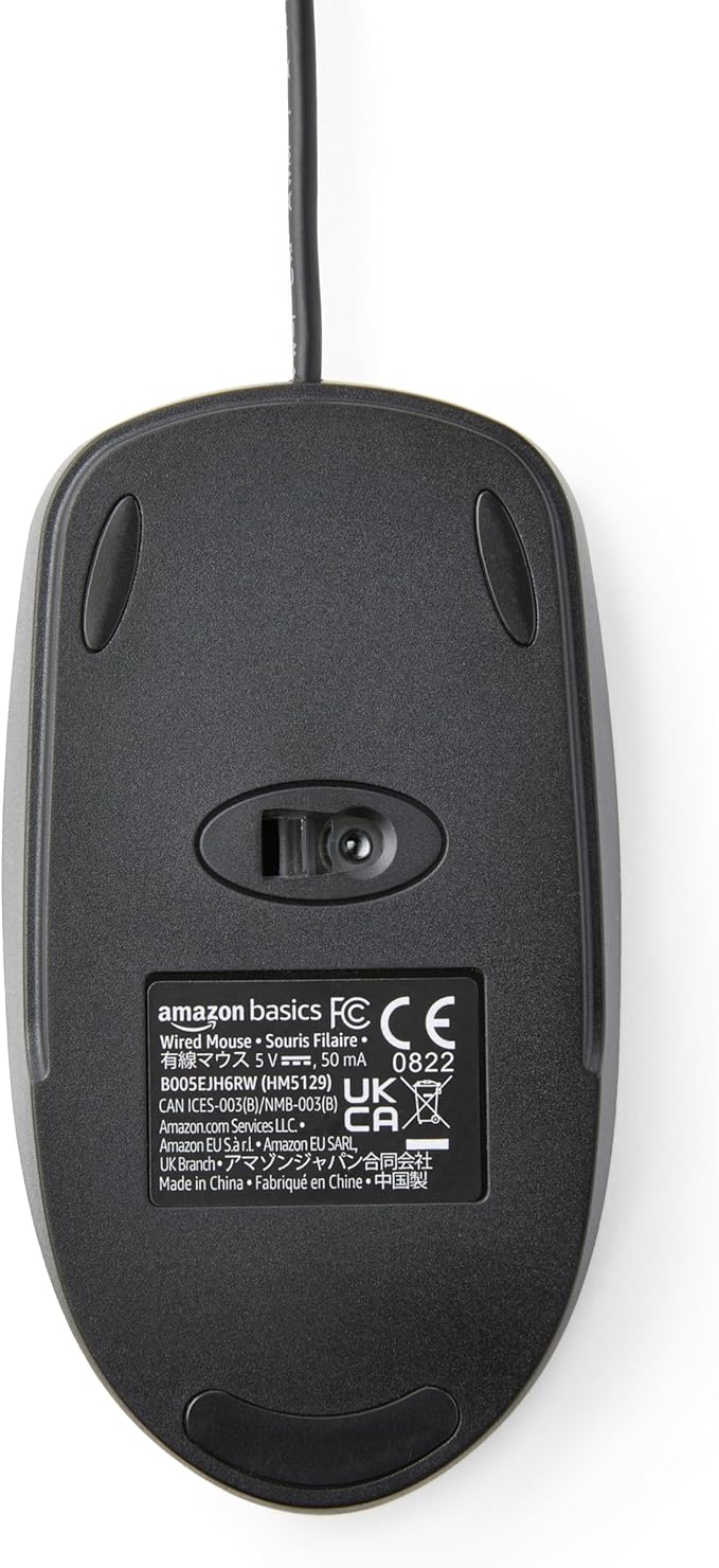 Amazon Basics 3-Button USB Wired Mouse with Scrolling and Tracking - Standard, Black