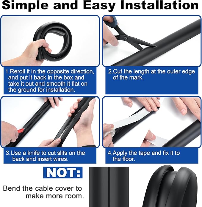 Cord Hider Floor 6ft LZEOY, Heavy Duty Cord Covers for Wires on Floor, Brown Floor Cable Management, Hide Cord Cover Floor, Electrical Cable Hider Cord Protector Floor, Cable Cavity: 0.78" W x 0.32" H