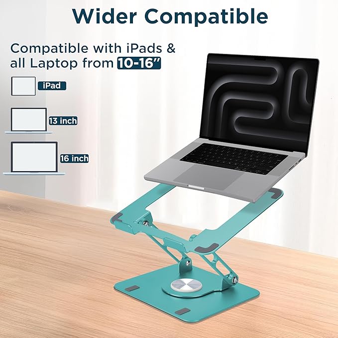 Uncaged Ergonomics Swivel Laptop Stand for Desk, Adjustable Computer iPad Stand for Desk w/ 360 Rotation, Portable Laptop Holder for Home Office Ergonomic Supplies (Ocean Blue)
