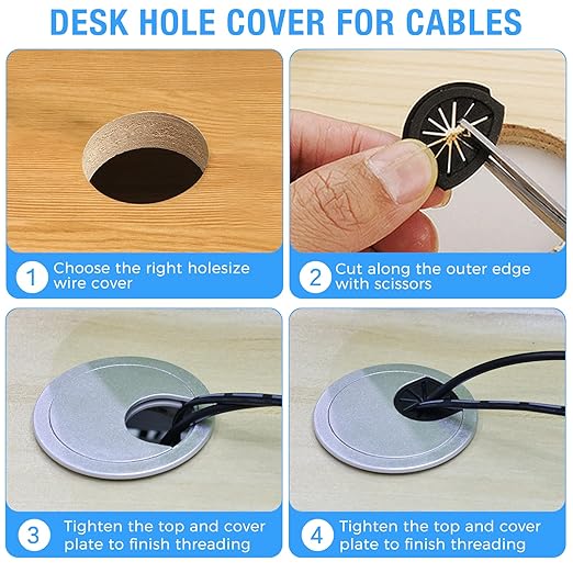 Desk Grommet 2-3/8" (60 mm), Desk Cord Hole Cover, Cable Grommet ABS Plastic, Desk Hole Grommet for Office and Home Table Cable, Detachable Cable Cord Organizer (Silver Sand 8 Pcs)