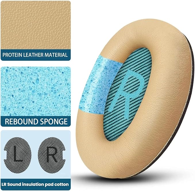 Headphones Replacement Ear Pads, Protein Leather earpad Cushions for Bose AE2/QC15/QC25 Headphones, Replacement Earpads, Softer Memory Foam - Apricot