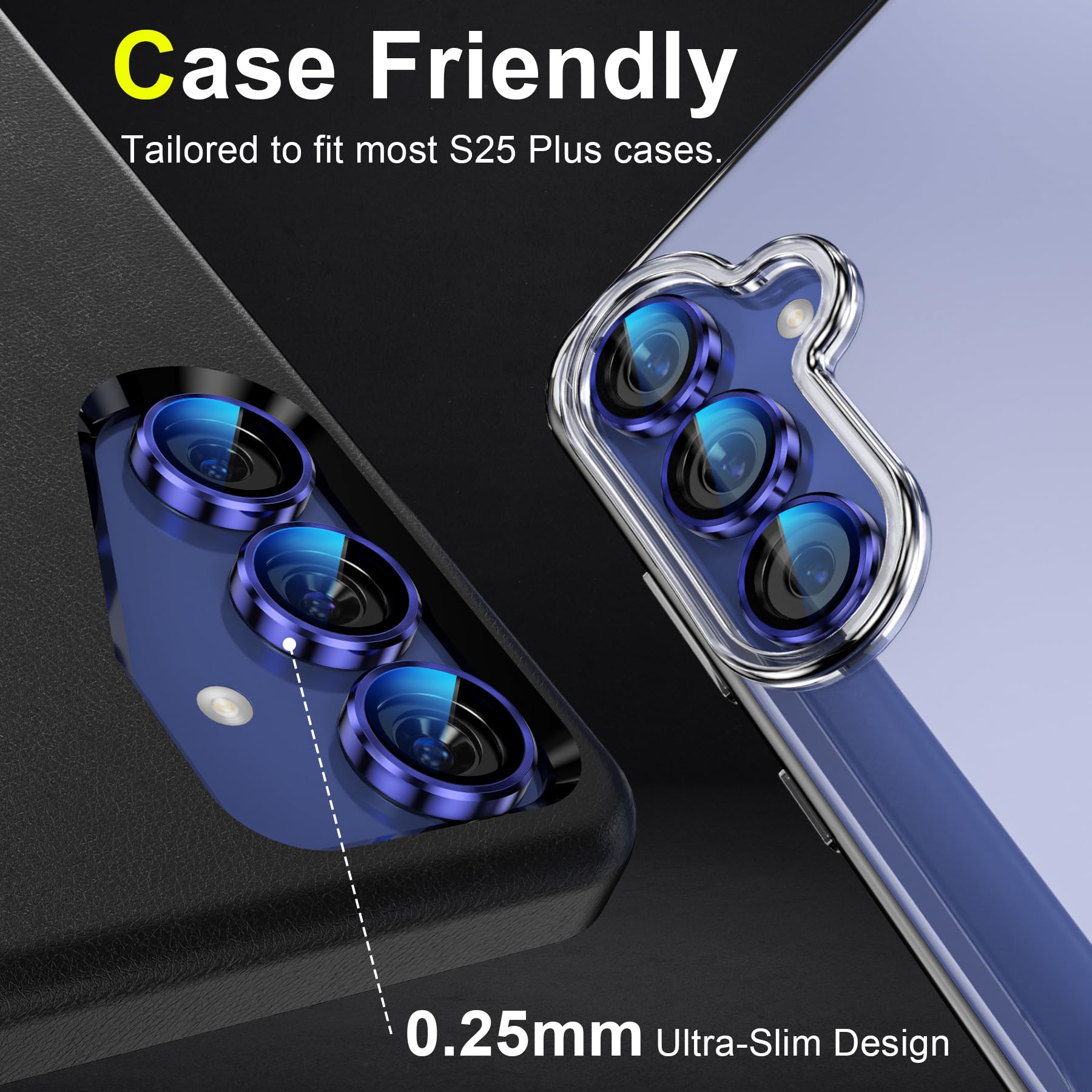 YWXTW Camera Lens Protector for Samsung Galaxy S25+ Plus Accessories [1:1 Fit & Ultra Clarity] 9H Tempered Glass Metal Individual Ring Camera Cover Screen Protector, Case Friendly (Navy)