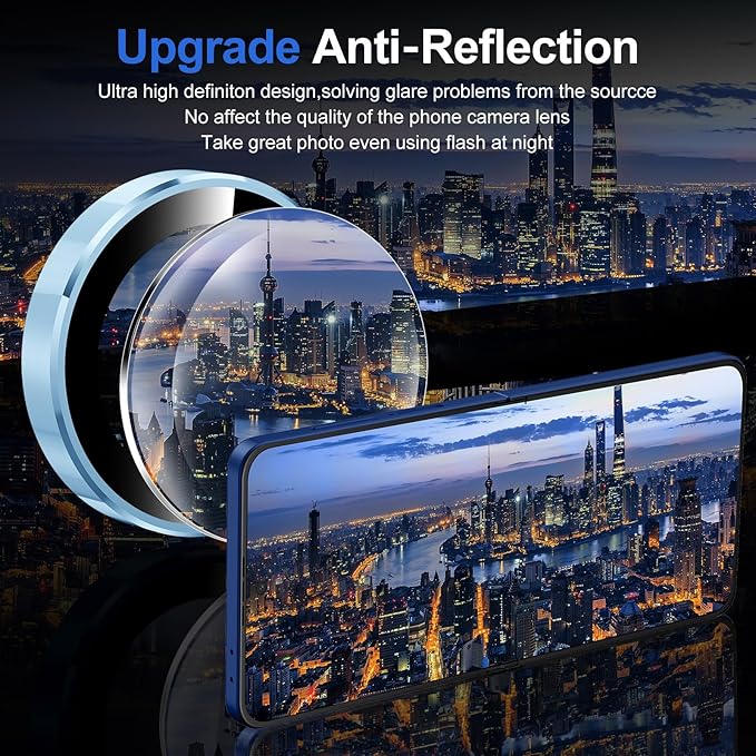 for Samsung Galaxy Z Flip 7 Camera Lens Protector, Individual Metal Ring Tempered Glass Lens Cover, [Strong Adsorption] Scratch Resistant Ultra-Thin HD Clear Lens Cover, 1 Set-Blue Ring