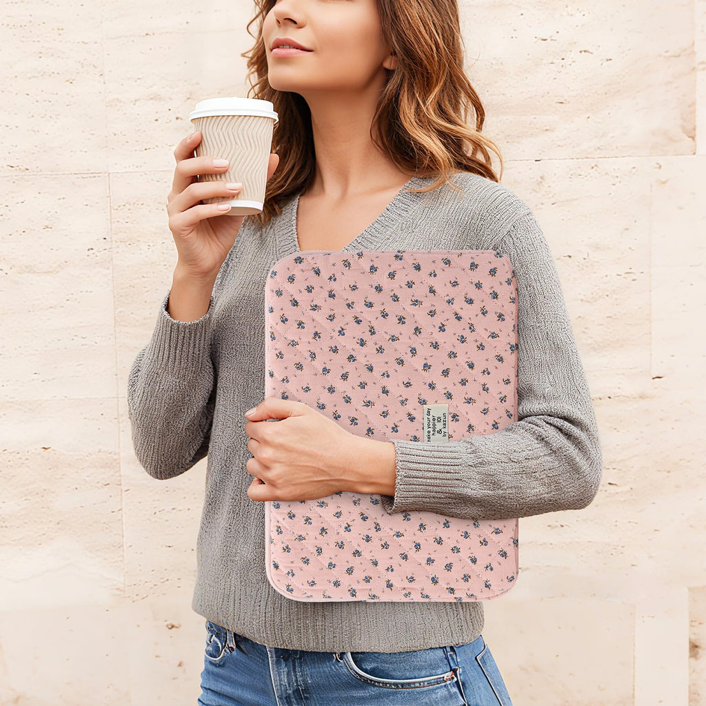 Puffy Laptop Sleeve 13-15.6 Inch Cute Quilted Laptop Protective Case Padded Floral Computer Sleeve for MacBook (A-Dark Pink, 13 Inch)