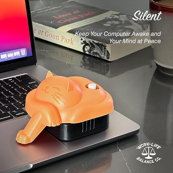 Laptop Trackpad Jiggler -AA Battery lasts 6 months -Undetectable -Cordless Mouse Jiggler -Does Not Work on DeII -Keeps Touchpad Active, Laptop Awake -Mechanical Mouse Mover -ON/Off Switch (Orange Cat)