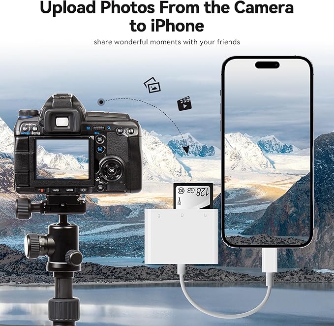 SD Card Reader for iPhone iPad, Micro SD Card Reader Memory Card Reader with USB Adapter Plug and Play Trail Game Camera Card Viewer Supports SD and TF Card No App Required